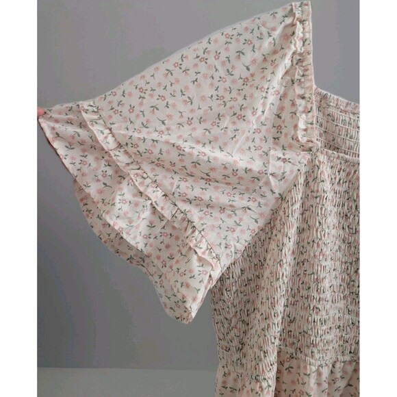 Polagram Square Neck Pink Floral Maxi Tiered Dress - Cream Size 2XL Summer - Picture 3 of 11